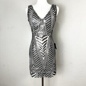 Lulu's Party Like Me Black Light Nude Sequin Bodycon V-Neck Mini Dress Small NEW
